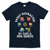 Rpg Gamer Cats Side Quests D20 Dice Nerdy Cat T-Shirt