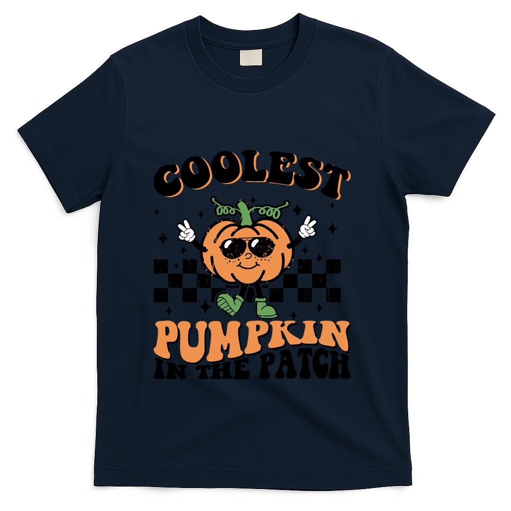 Retro Groovy Coolest Pumpkin In The Patch Halloween Autumn Cool Gift T-Shirt - Navy