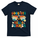 Retro Groovy Goodbye 9th Grade Graduation Hello Summer Funny Gift T-Shirt - Navy