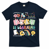 Retro Groovy Play Is Learning Kindergarten Teacher Daycare T-Shirt - Navy