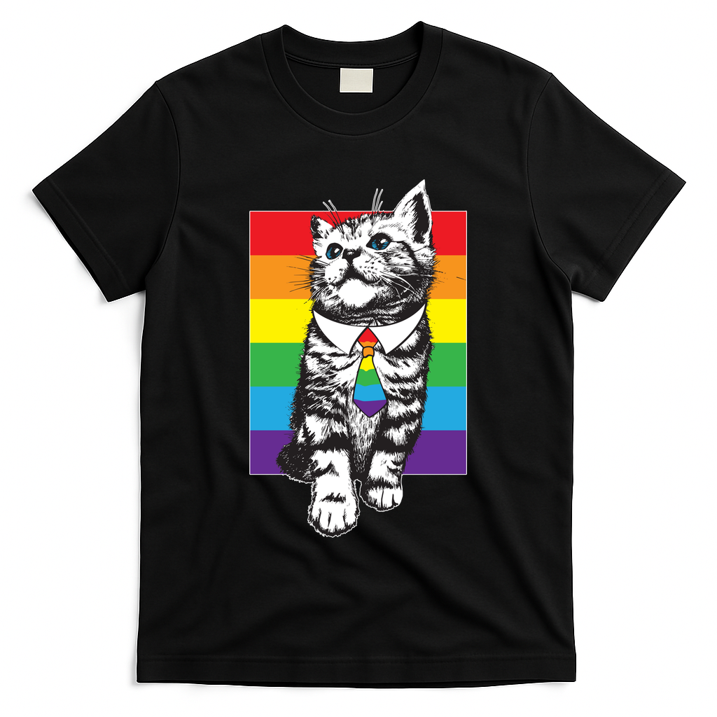 Retro Gay Pride Ally Support Kitten T-Shirt