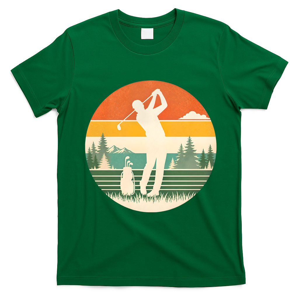 Retro Golf Sunset Golfing Golfer T-Shirt - Irish Green