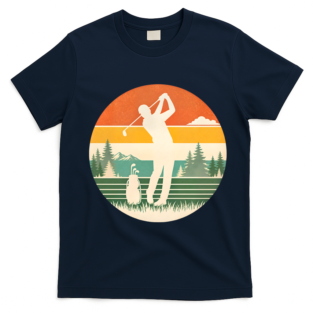 Retro Golf Sunset Golfing Golfer T-Shirt - Navy Blue