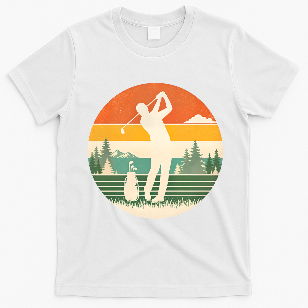 Retro Golf Sunset Golfing Golfer T-Shirt - White