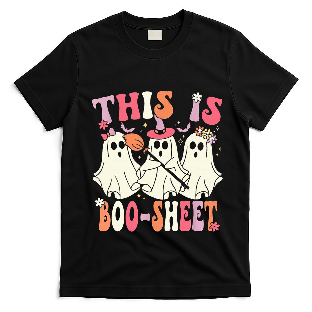 Retro Groovy This Is Some Boo Sheet Halloween Ghost Funny T-Shirt - Black