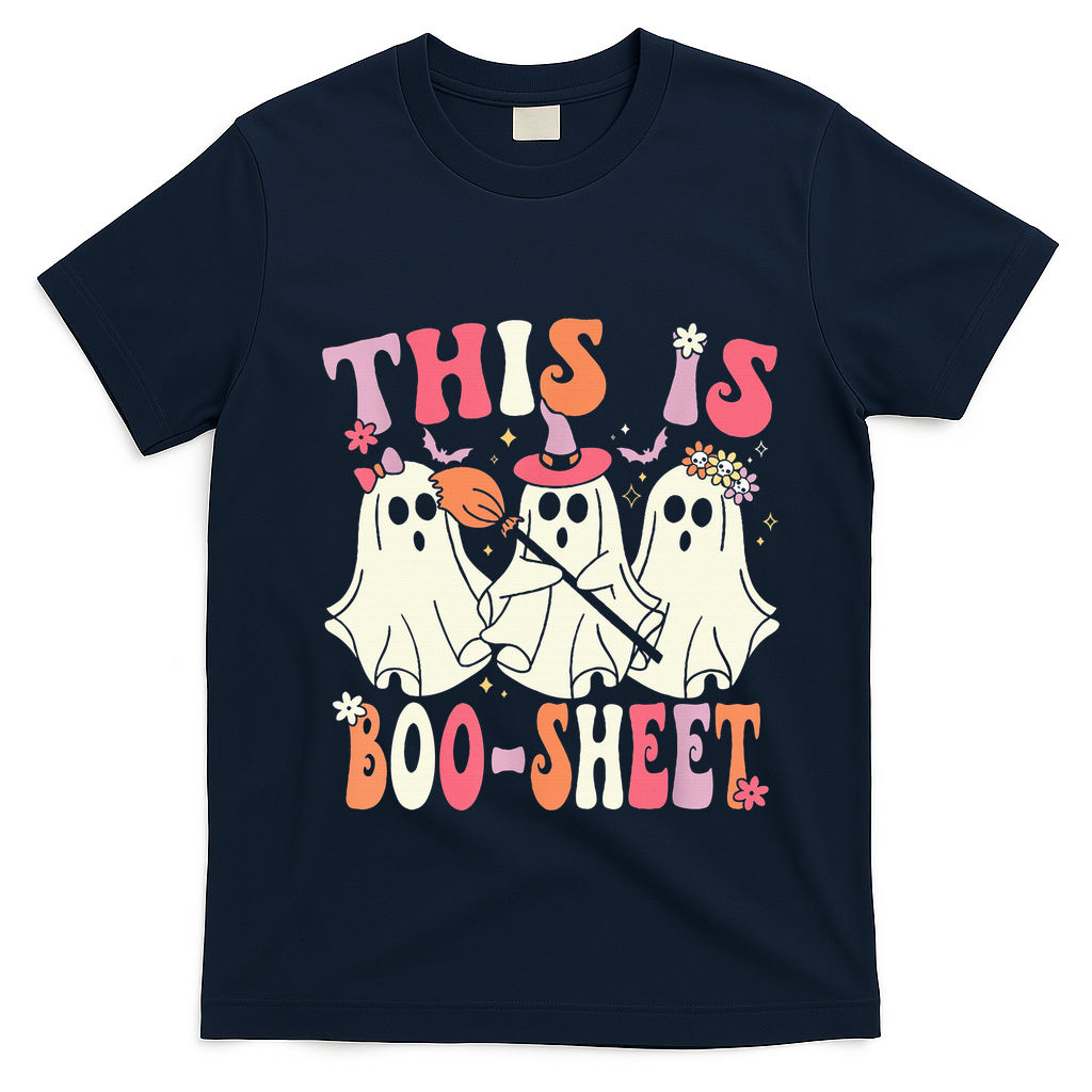 Retro Groovy This Is Some Boo Sheet Halloween Ghost Funny T-Shirt - Navy Blue