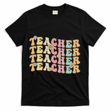Retro Groovy Teacher Inspirational Colorful Back To School T-Shirt - Black