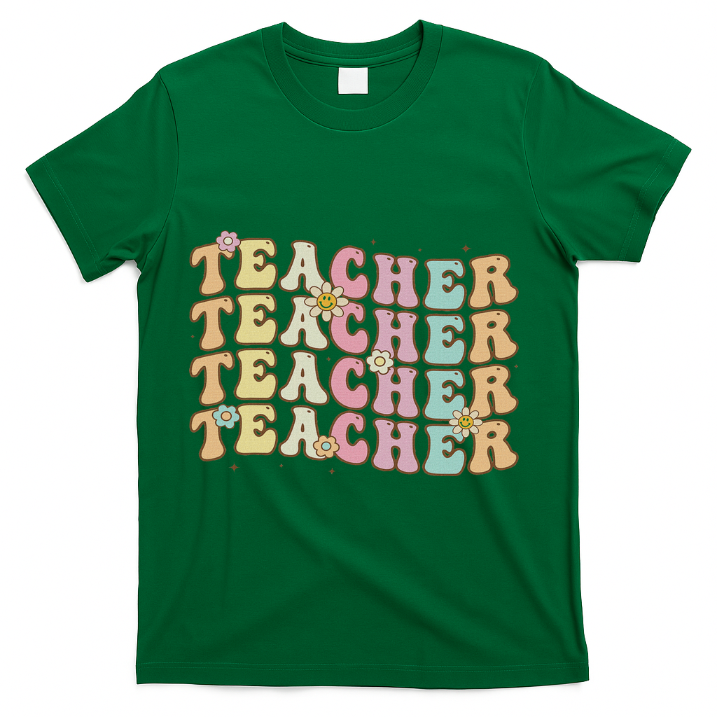 Retro Groovy Teacher Inspirational Colorful Back To School T-Shirt - Green