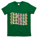 Retro Groovy Teacher Inspirational Colorful Back To School T-Shirt - Green