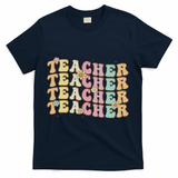 Retro Groovy Teacher Inspirational Colorful Back To School T-Shirt - Navy