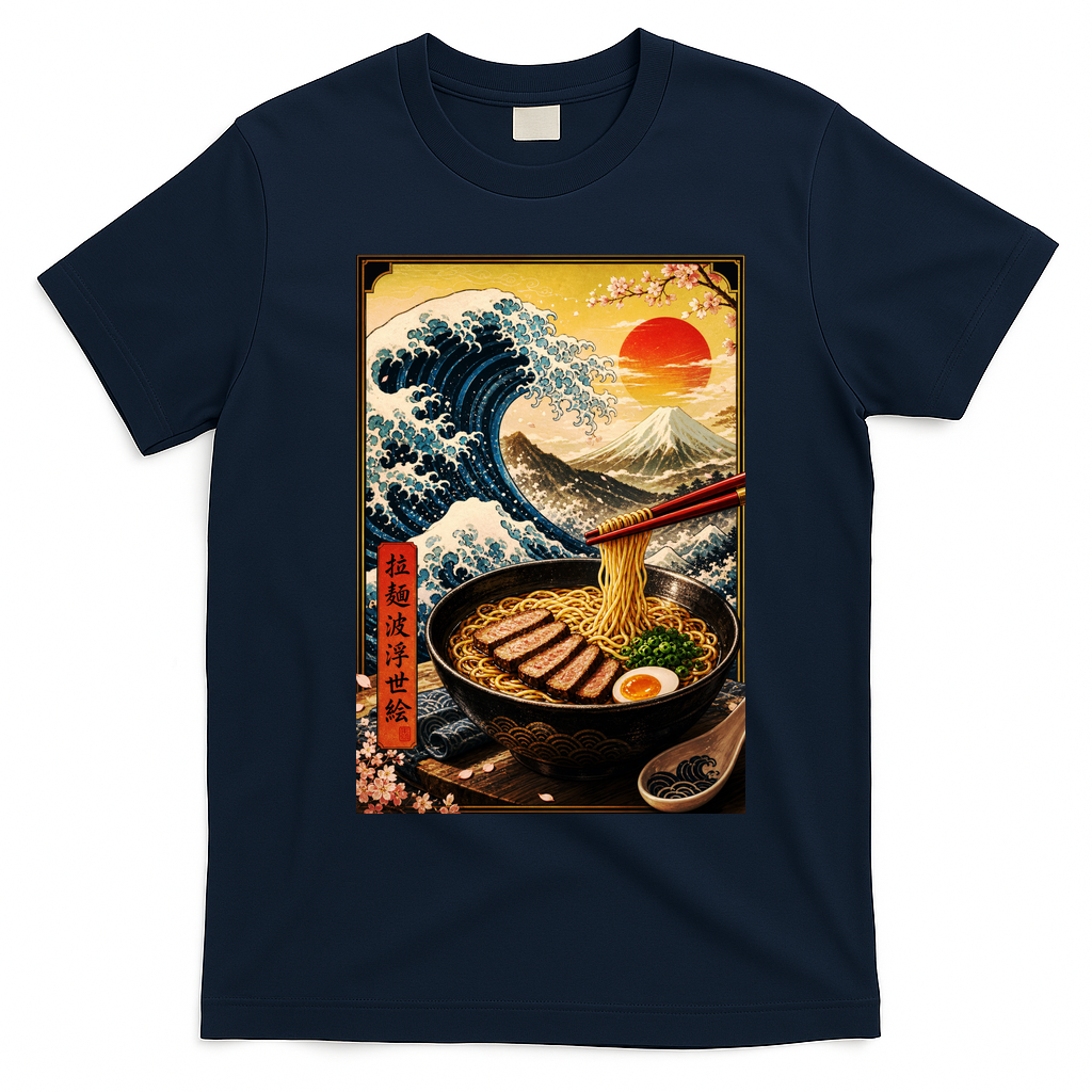Ramen Great Wave T-Shirt - Navy Blue