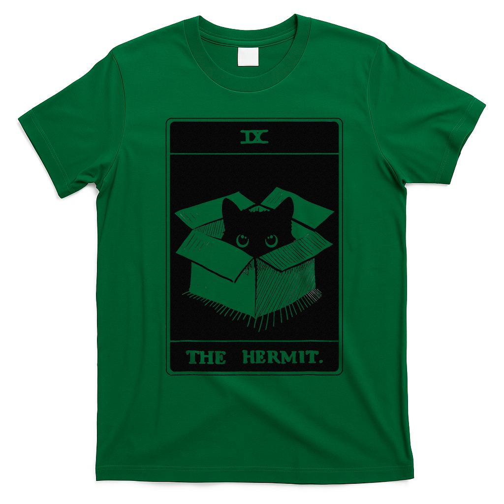 Retro Halloween Black Cat The Hermit Tarot Card Witchcraft T-Shirt - Irish Green
