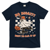 Retro Halloween Ghost No Diggity Bout To Bag It Up T-Shirt - Navy Blue