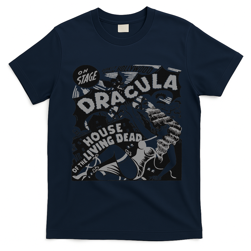 Retro Horror Movie Monster Vampire Vintage Halloween Dracula T-Shirt - Navy Blue