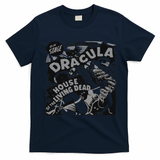 Retro Horror Movie Monster Vampire Vintage Halloween Dracula T-Shirt - Navy Blue