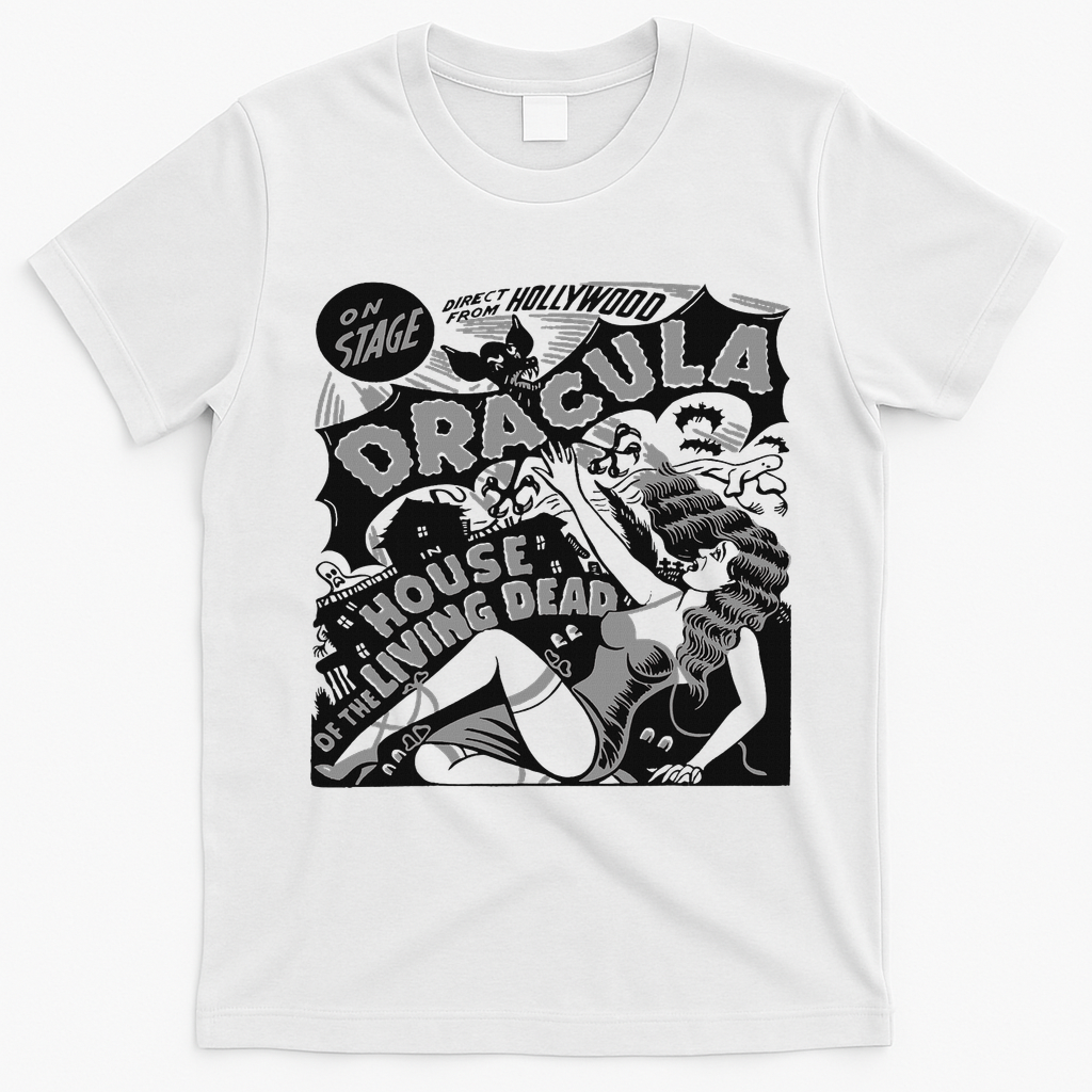 Retro Horror Movie Monster Vampire Vintage Halloween Dracula T-Shirt - White