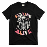 Retro Halloween Skeleton Coffee Mug Groovy Staying Alive Hippie T-Shirt - Black