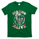 Retro Halloween Skeleton Coffee Mug Groovy Staying Alive Hippie T-Shirt - Green