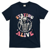 Retro Halloween Skeleton Coffee Mug Groovy Staying Alive Hippie T-Shirt - Navy