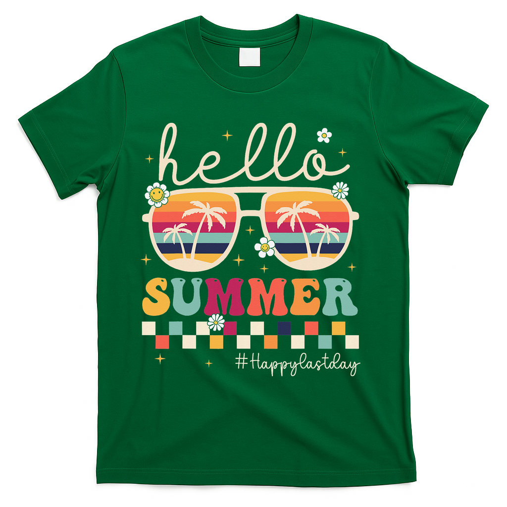 Retro Hello Summer Happy Last Day Of School Teacher Student T-Shirt - Green