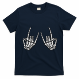 Rocker Hand Sign Rock Skeleton Retro Halloween Women T-Shirt - Navy Blue