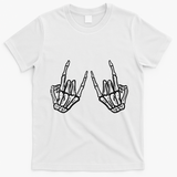 Rocker Hand Sign Rock Skeleton Retro Halloween Women T-Shirt - White