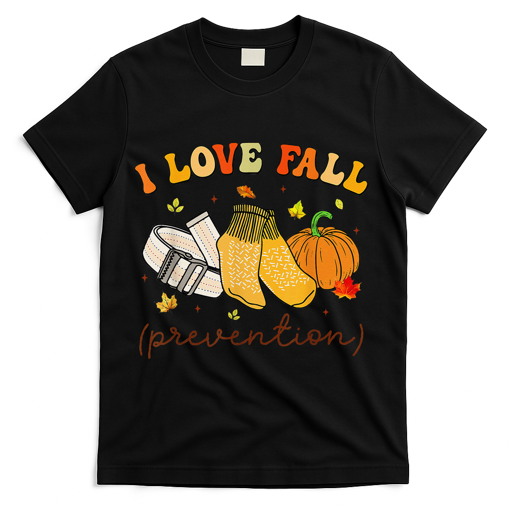 Retro I Love Fall Prevention Fall Physical Therapy Groovy T-Shirt - Black