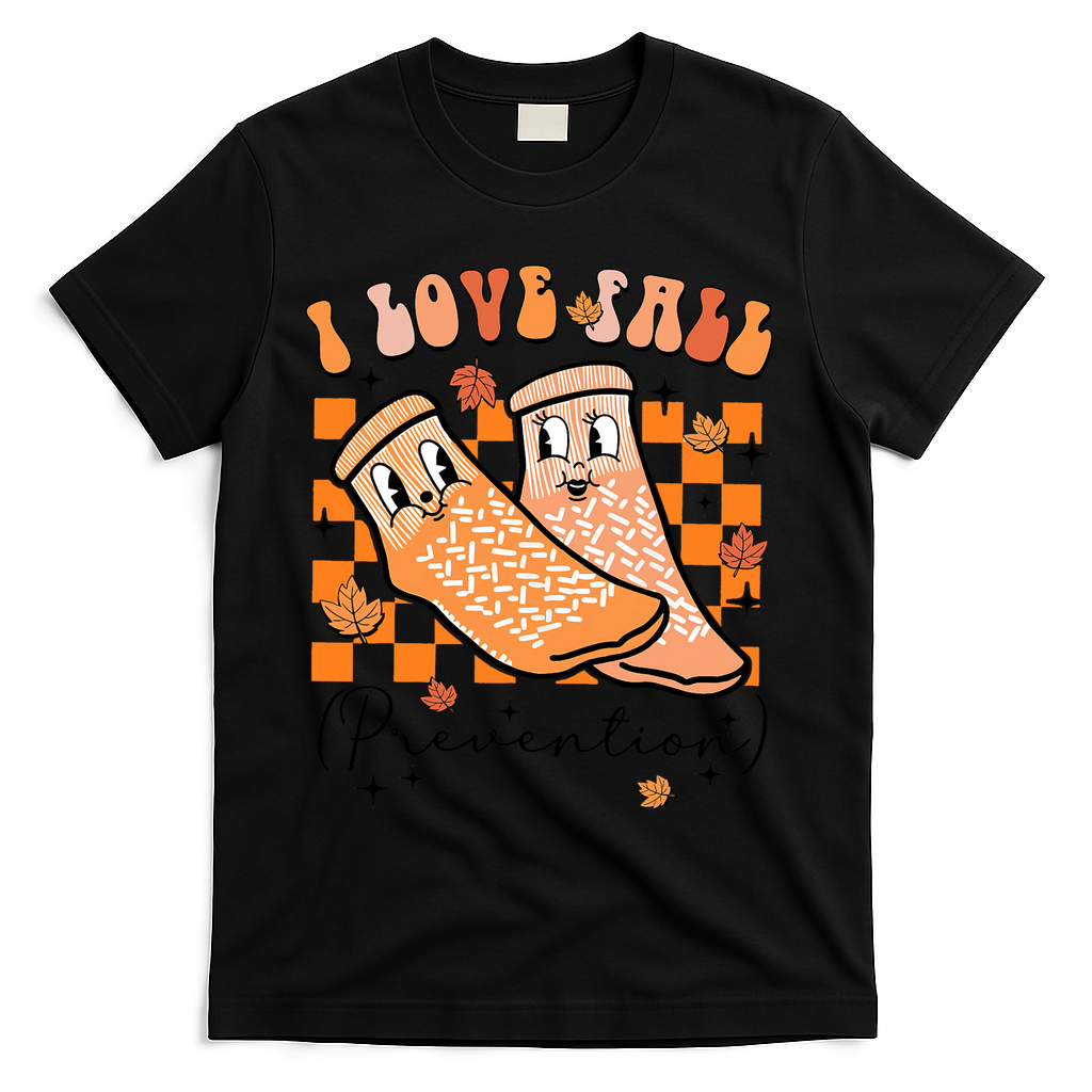 Retro I Love Fall Prevention Thanksgiving Nurse Ot Slp Pta T-Shirt - Black