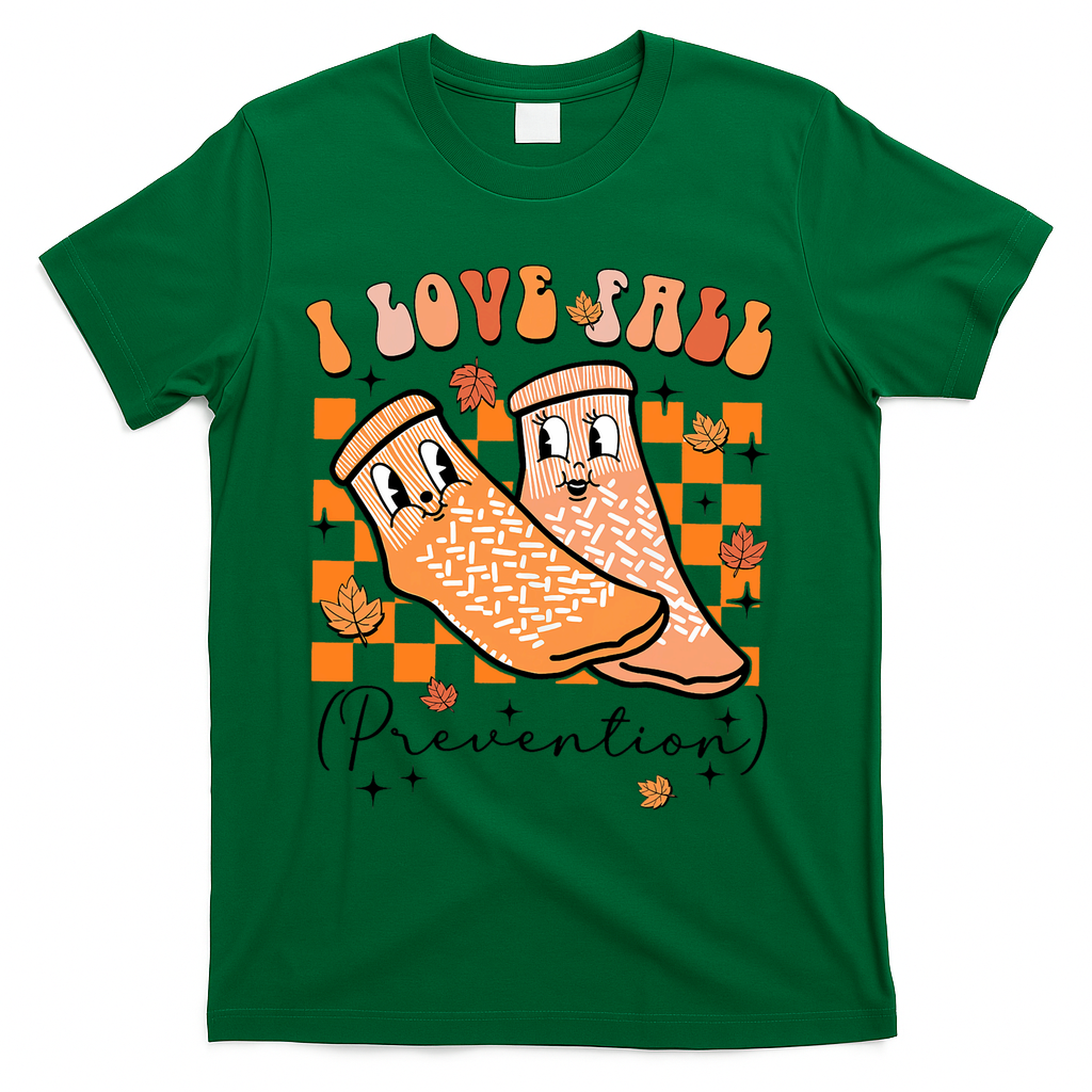Retro I Love Fall Prevention Thanksgiving Nurse Ot Slp Pta T-Shirt - Green