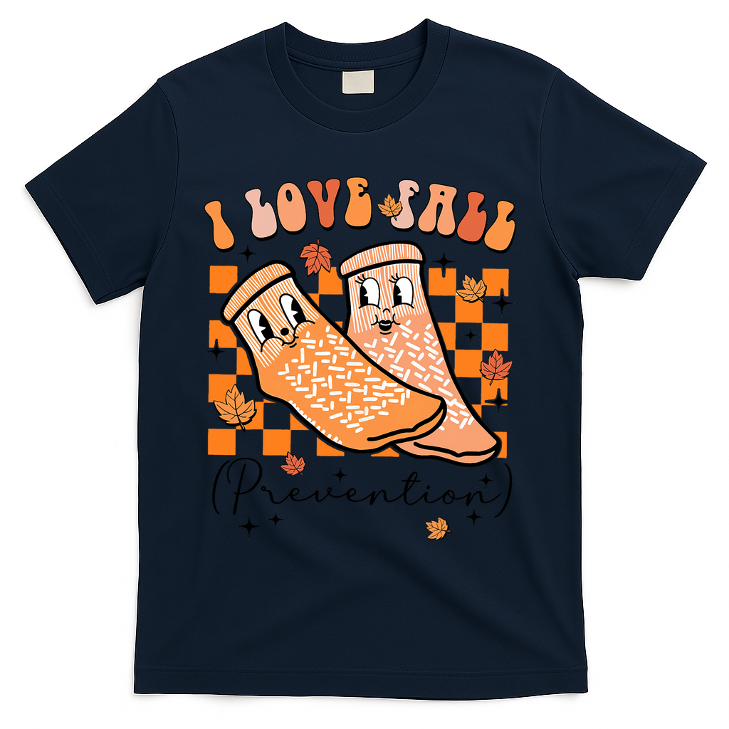 Retro I Love Fall Prevention Thanksgiving Nurse Ot Slp Pta T-Shirt - Navy