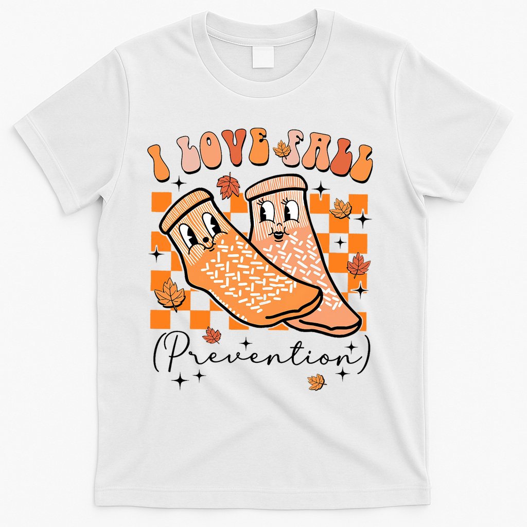 Retro I Love Fall Prevention Thanksgiving Nurse Ot Slp Pta T-Shirt - White