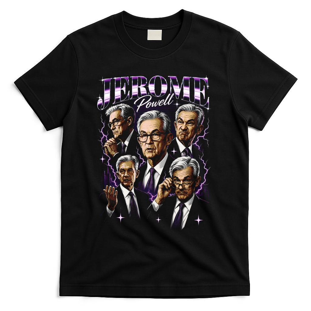 Retro Jerome Powell 90s Fan The Fed Merch T-Shirt - Black