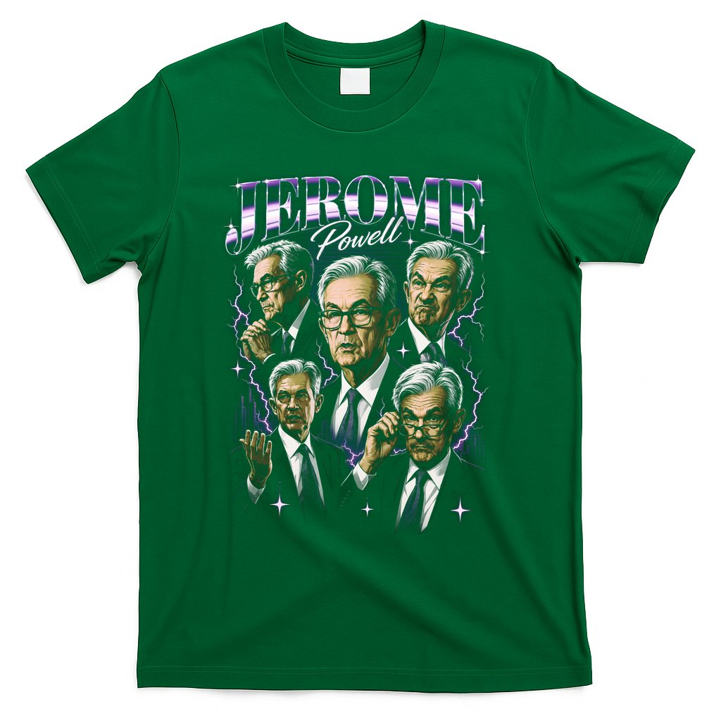 Retro Jerome Powell 90s Fan The Fed Merch T-Shirt - Green