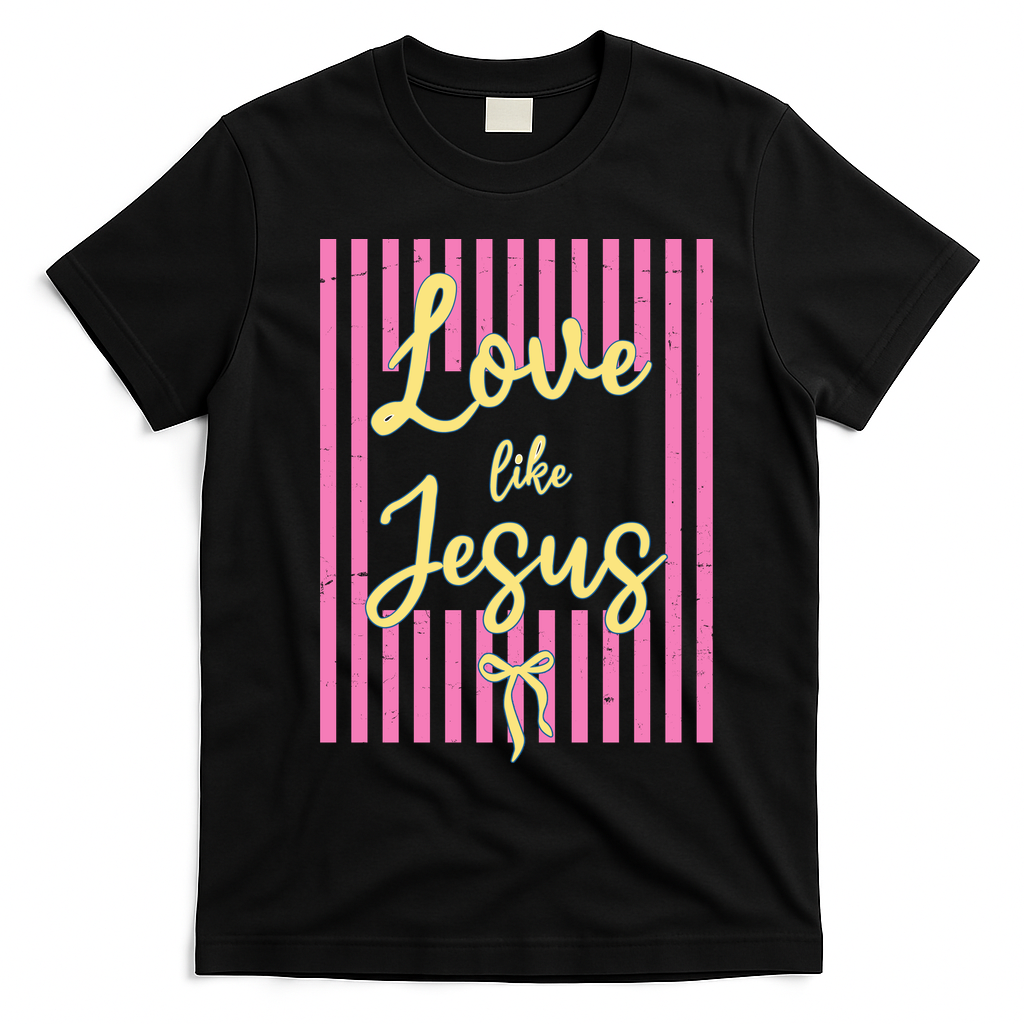 Retro Love Like Jesus Striped  T-Shirt - Black
