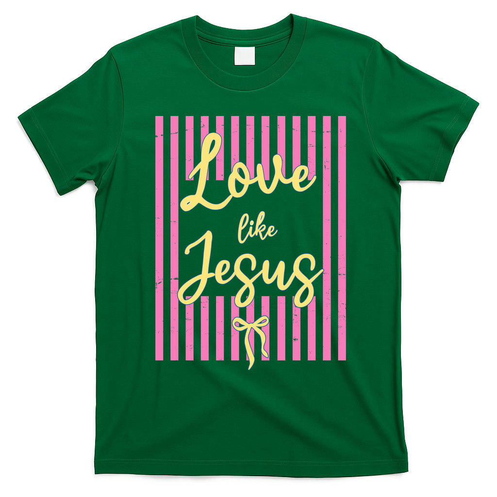 Retro Love Like Jesus Striped  T-Shirt - Irish Green