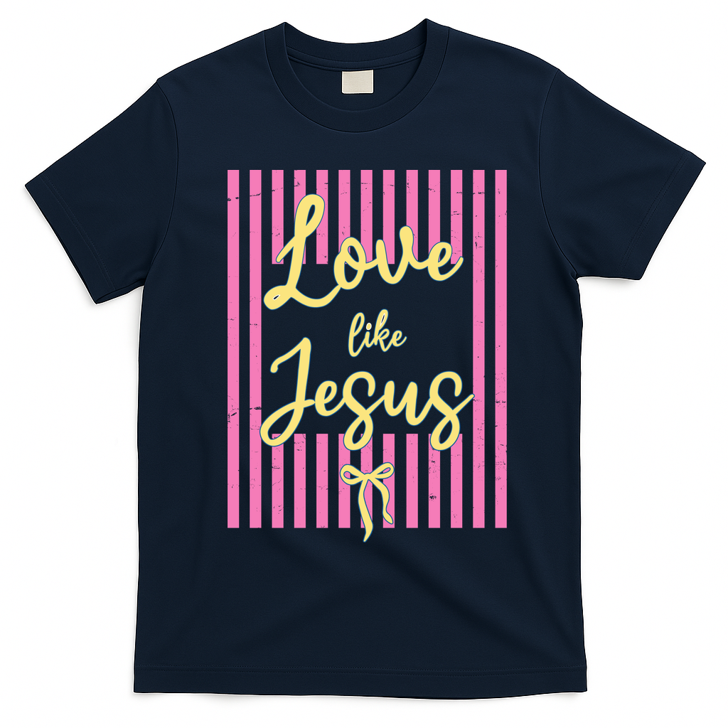 Retro Love Like Jesus Striped  T-Shirt - Navy Blue