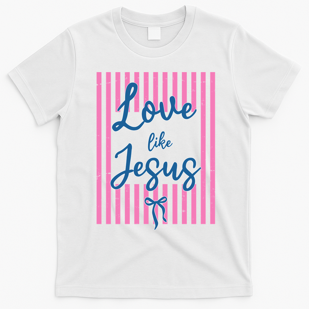 Retro Love Like Jesus Striped  T-Shirt - White