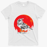 Red Moon Black Crow Gothic Animal Bird Spooky Forest Raven T-Shirt - White