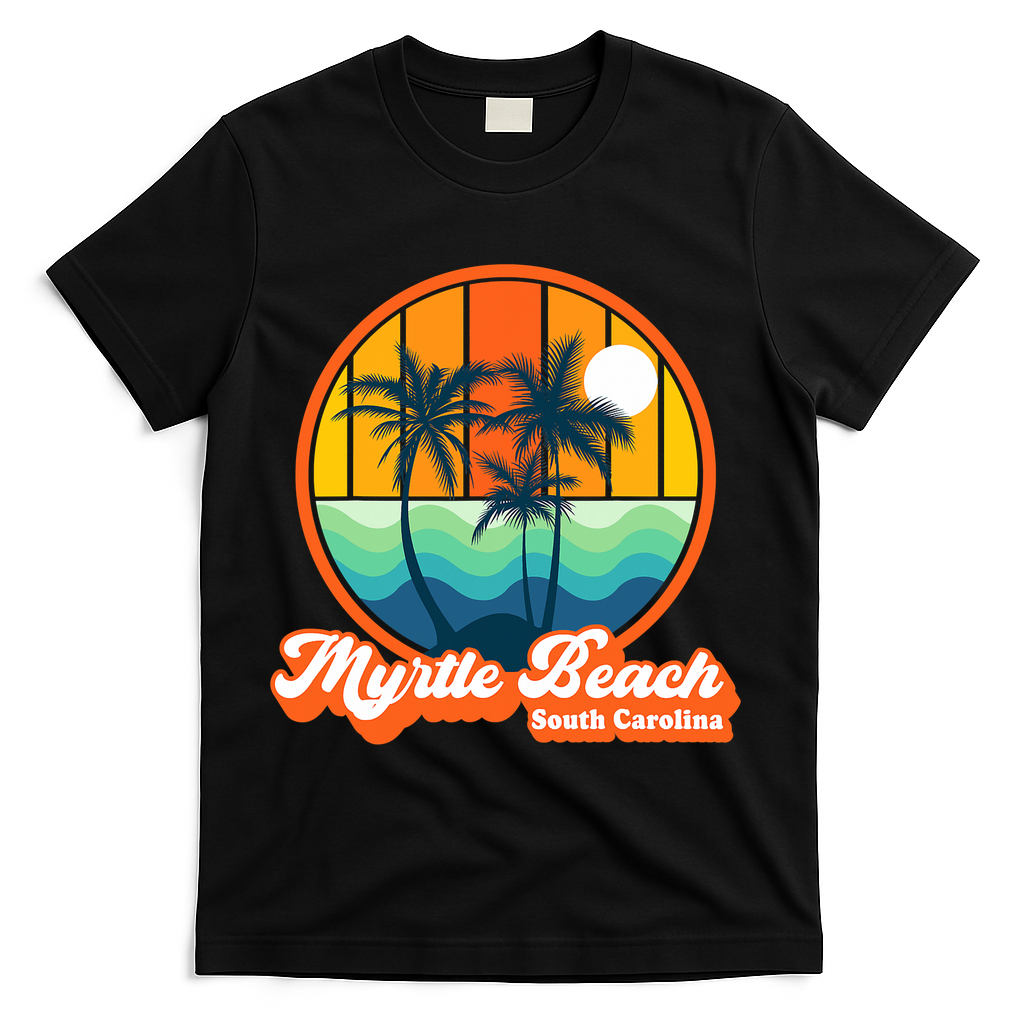 Retro Myrtle Beach South Carolina Summer 90s Beach Souvenirs T-Shirt - Black