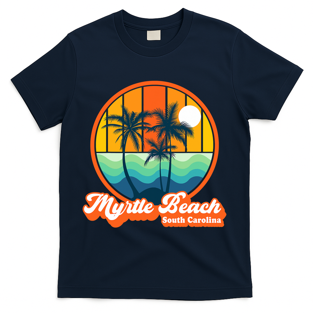 Retro Myrtle Beach South Carolina Summer 90s Beach Souvenirs T-Shirt - Navy