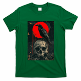 Red Moon Black Gothic Raven Skull Graphic Black Crow T-Shirt - Irish Green