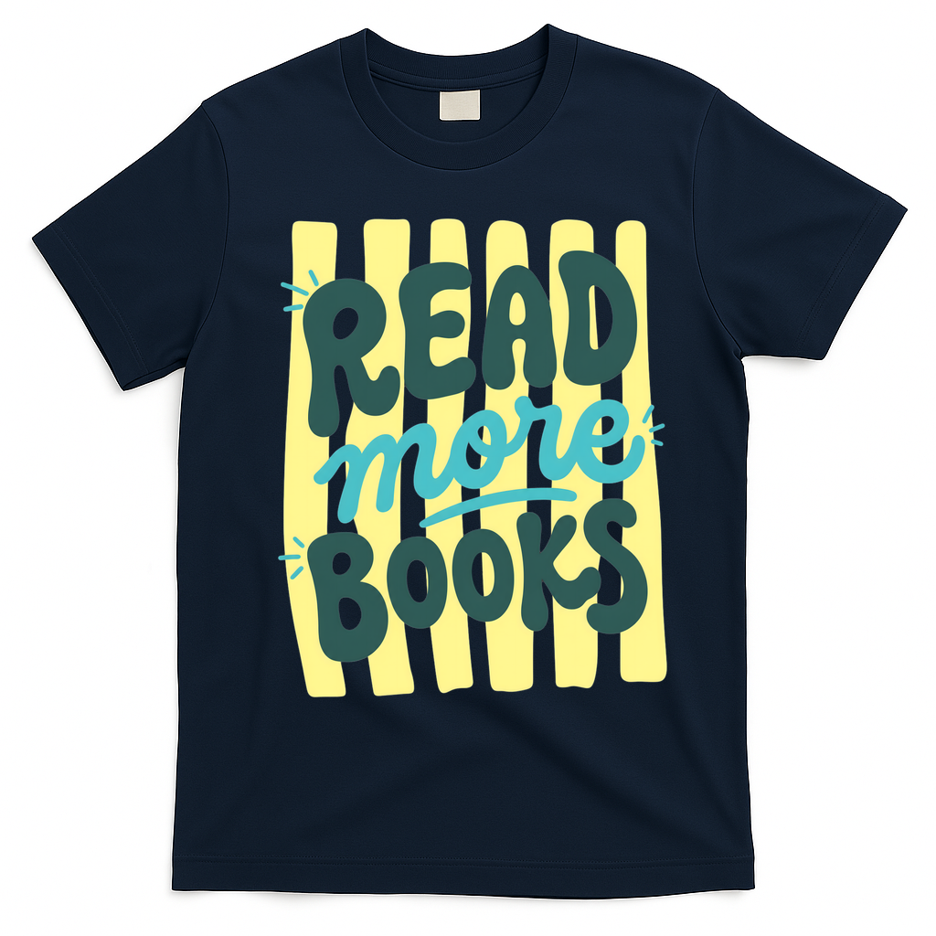 Read More Books Stripes Bookish Gift T-Shirt - Navy Blue
