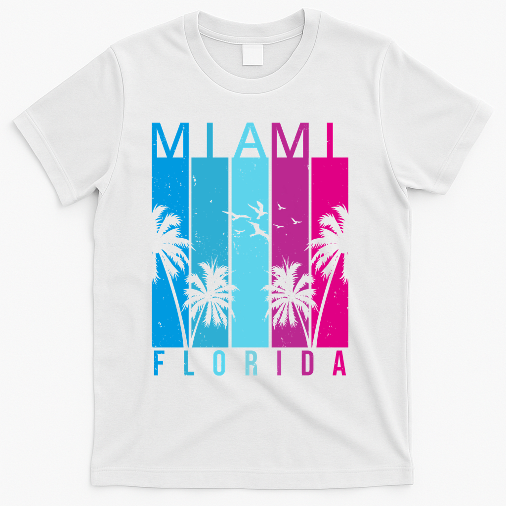 Retro Miami Florida Summer Neon Colors T-Shirt - White