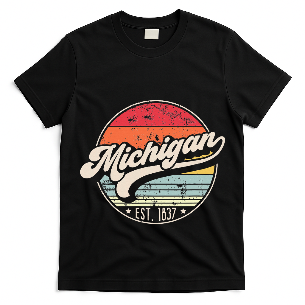 Retro Michigan Home State Mi Cool 70s Style Sunset T-Shirt