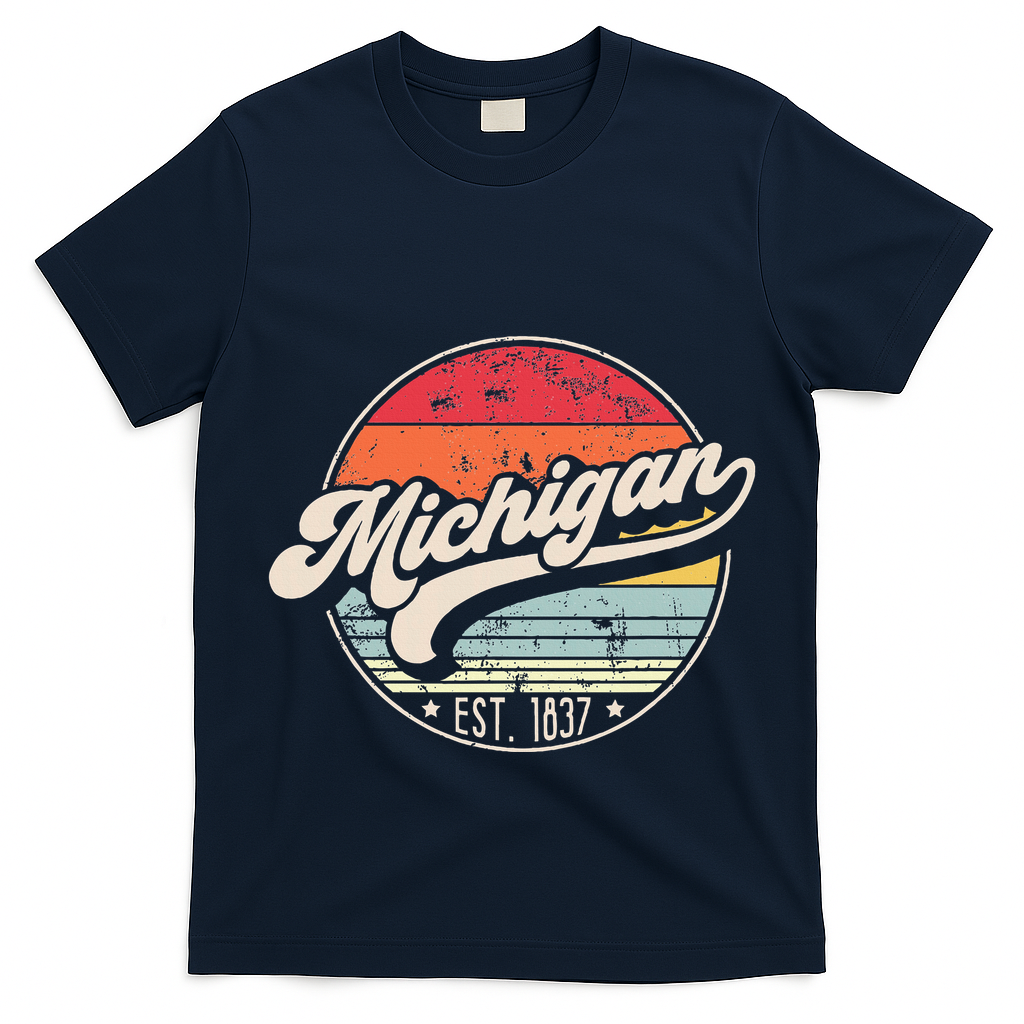 Retro Michigan Home State Mi Cool 70s Style Sunset T-Shirt