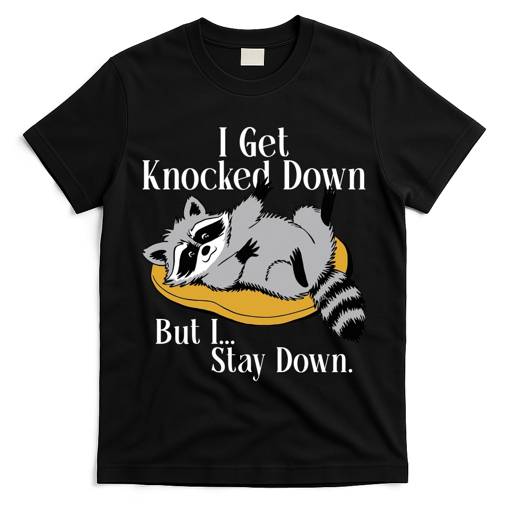 Raccoon Meme I Get Knocked Down But I Stay Down T-Shirt