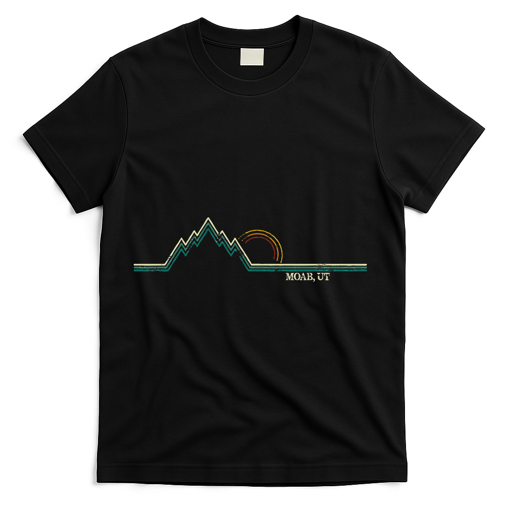 Retro Mountains Moab Utah Summer Hiking T-Shirt - Black