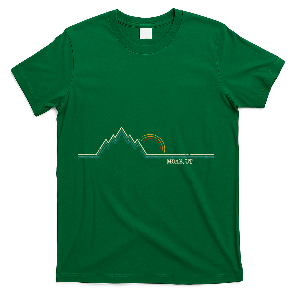 Retro Mountains Moab Utah Summer Hiking T-Shirt - Green