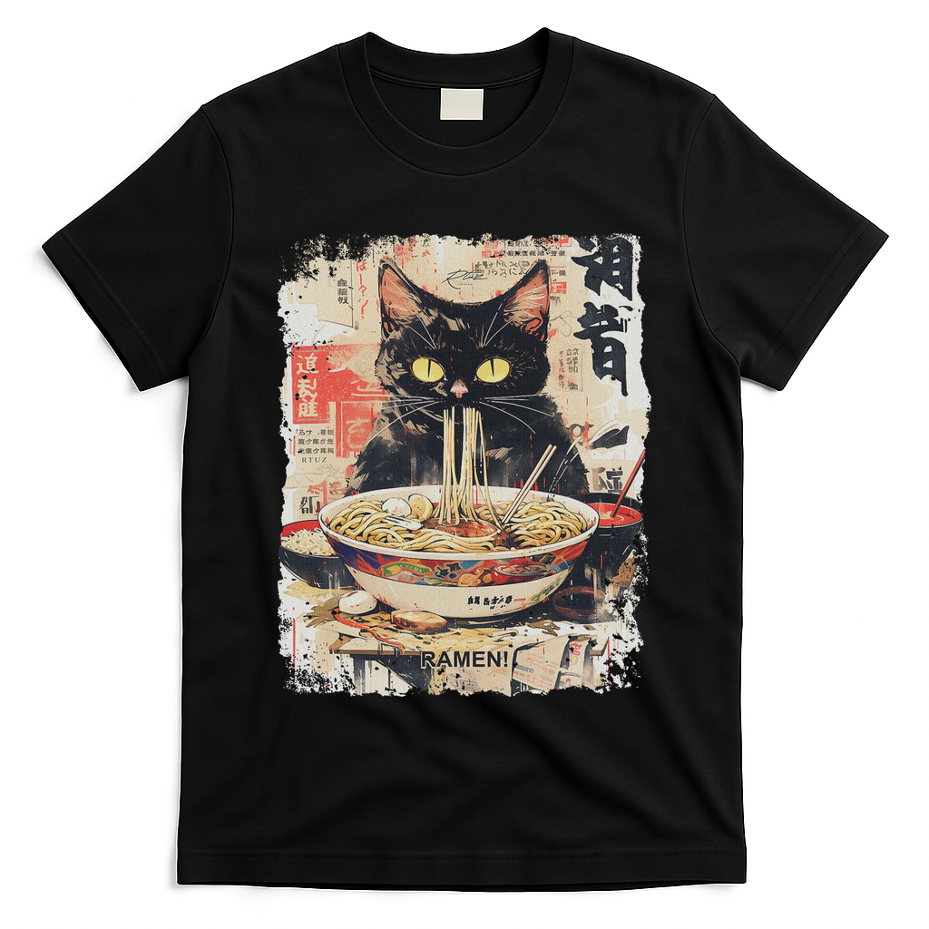 Ramen Noodles Cat Japan Kawaii Retro Cats Manga Anime T-Shirt