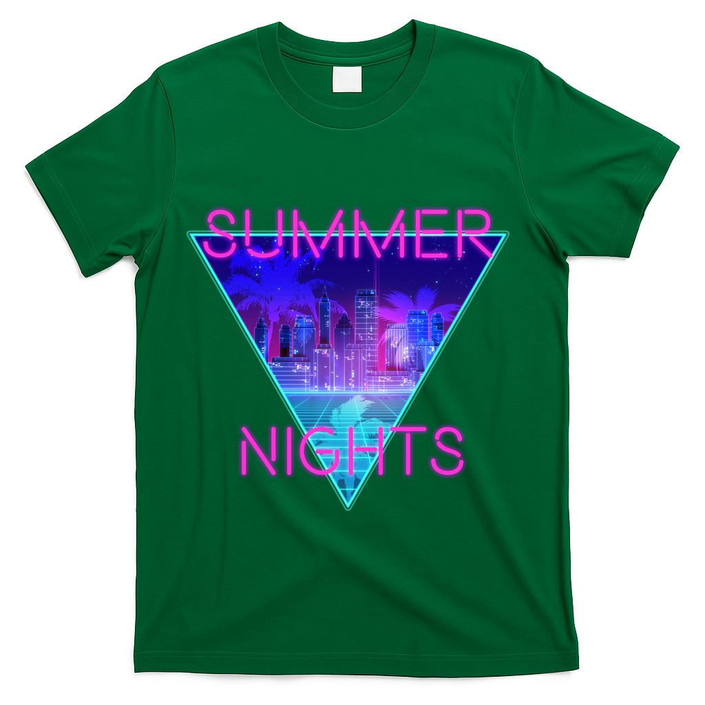 Retro Neon City Summer Nights T-Shirt - Green